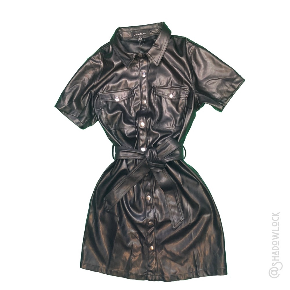 Vegan Leather Button Down Dress